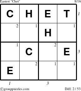 The grouppuzzles.com Easiest Chet puzzle for  with all 2 steps marked