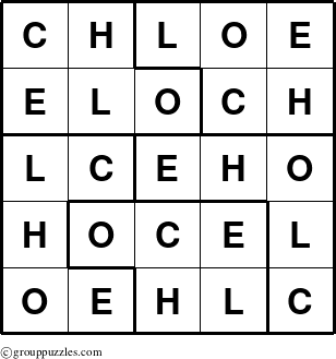 The grouppuzzles.com Answer grid for the Chloe puzzle for 