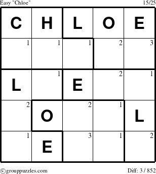 The grouppuzzles.com Easy Chloe puzzle for  with the first 3 steps marked