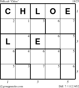 The grouppuzzles.com Difficult Chloe puzzle for , suitable for printing, with all 7 steps marked