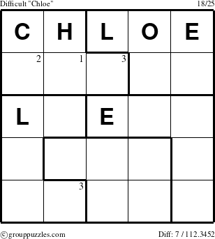 The grouppuzzles.com Difficult Chloe puzzle for  with the first 3 steps marked