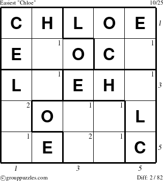 The grouppuzzles.com Easiest Chloe puzzle for , suitable for printing, with all 2 steps marked