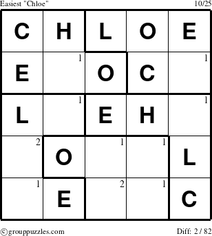 The grouppuzzles.com Easiest Chloe puzzle for  with the first 2 steps marked