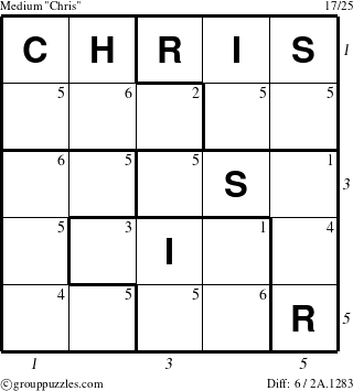 The grouppuzzles.com Medium Chris puzzle for  with all 6 steps marked