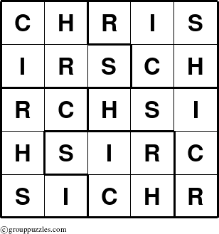 The grouppuzzles.com Answer grid for the Chris puzzle for 