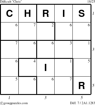 The grouppuzzles.com Difficult Chris puzzle for , suitable for printing, with all 7 steps marked