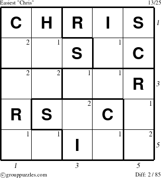 The grouppuzzles.com Easiest Chris puzzle for , suitable for printing, with all 2 steps marked