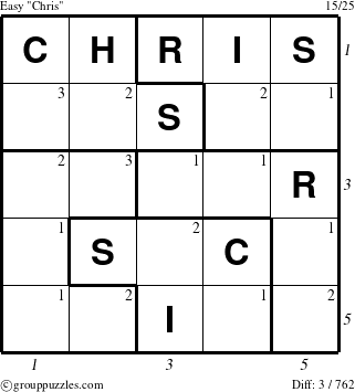 The grouppuzzles.com Easy Chris puzzle for , suitable for printing, with all 3 steps marked