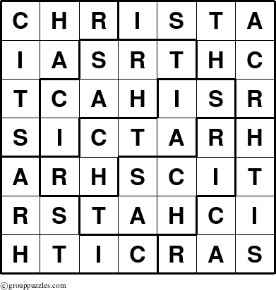 The grouppuzzles.com Answer grid for the Christa puzzle for 