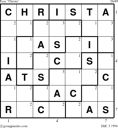 The grouppuzzles.com Easy Christa puzzle for , suitable for printing, with all 3 steps marked