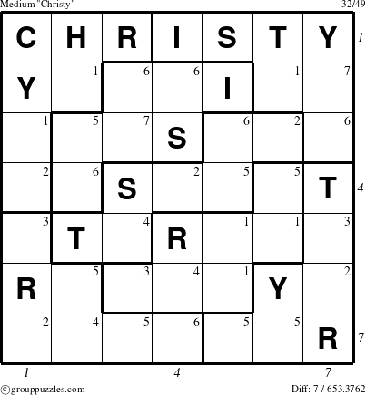 The grouppuzzles.com Medium Christy puzzle for , suitable for printing, with all 7 steps marked