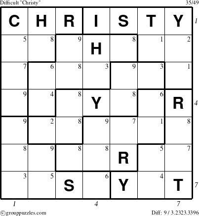 The grouppuzzles.com Difficult Christy puzzle for , suitable for printing, with all 9 steps marked