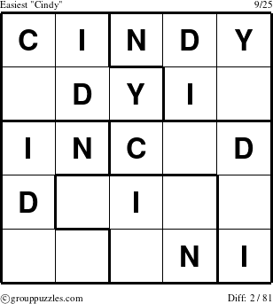 The grouppuzzles.com Easiest Cindy puzzle for 