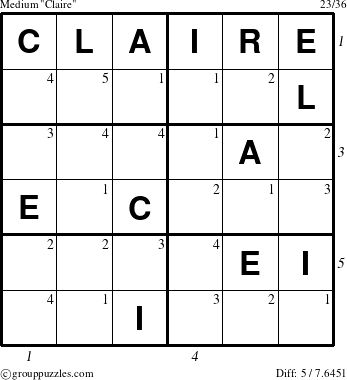 The grouppuzzles.com Medium Claire puzzle for  with all 5 steps marked