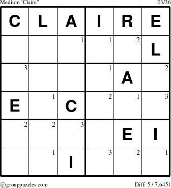 The grouppuzzles.com Medium Claire puzzle for  with the first 3 steps marked
