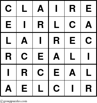 The grouppuzzles.com Answer grid for the Claire puzzle for 