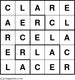 The grouppuzzles.com Answer grid for the Clare puzzle for 