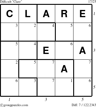 The grouppuzzles.com Difficult Clare puzzle for  with all 7 steps marked