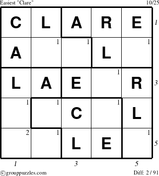 The grouppuzzles.com Easiest Clare puzzle for  with all 2 steps marked