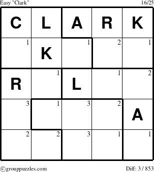 The grouppuzzles.com Easy Clark puzzle for  with the first 3 steps marked