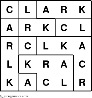 The grouppuzzles.com Answer grid for the Clark puzzle for 