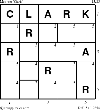 The grouppuzzles.com Medium Clark puzzle for  with all 5 steps marked