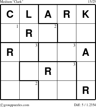 The grouppuzzles.com Medium Clark puzzle for  with the first 3 steps marked