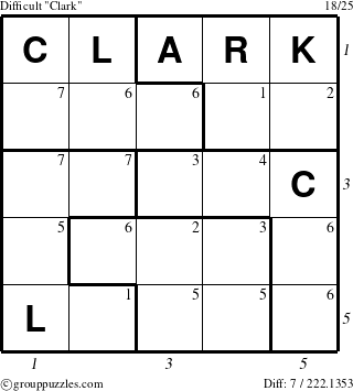 The grouppuzzles.com Difficult Clark puzzle for , suitable for printing, with all 7 steps marked