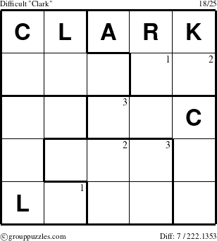 The grouppuzzles.com Difficult Clark puzzle for  with the first 3 steps marked