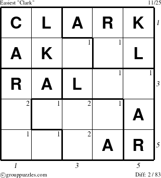The grouppuzzles.com Easiest Clark puzzle for  with all 2 steps marked