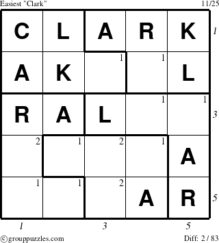 The grouppuzzles.com Easiest Clark puzzle for , suitable for printing, with all 2 steps marked