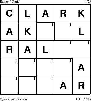 The grouppuzzles.com Easiest Clark puzzle for  with the first 2 steps marked
