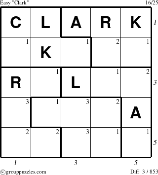 The grouppuzzles.com Easy Clark puzzle for  with all 3 steps marked
