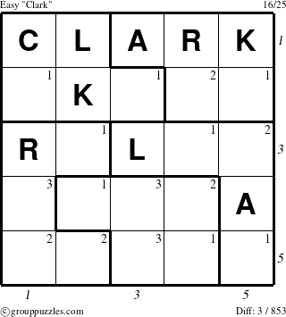 The grouppuzzles.com Easy Clark puzzle for , suitable for printing, with all 3 steps marked