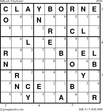 The grouppuzzles.com Difficult Clayborne puzzle for , suitable for printing, with all 9 steps marked