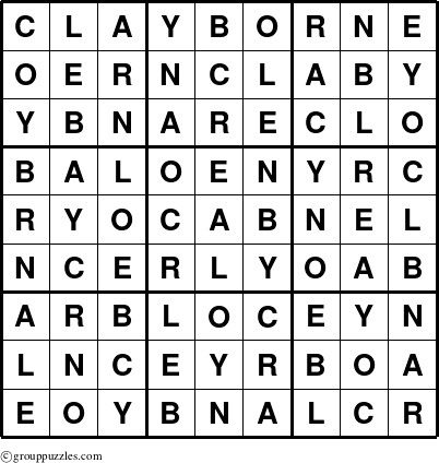 The grouppuzzles.com Answer grid for the Clayborne puzzle for 