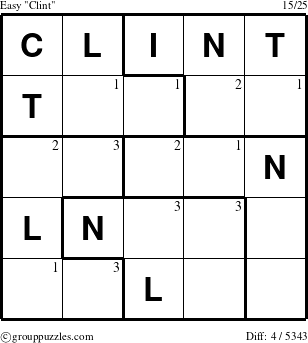 The grouppuzzles.com Easy Clint puzzle for  with the first 3 steps marked