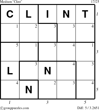 The grouppuzzles.com Medium Clint puzzle for , suitable for printing, with all 5 steps marked