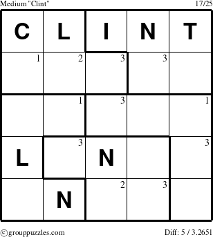 The grouppuzzles.com Medium Clint puzzle for  with the first 3 steps marked