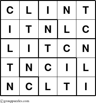 The grouppuzzles.com Answer grid for the Clint puzzle for 