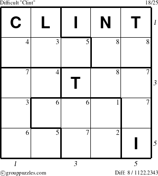 The grouppuzzles.com Difficult Clint puzzle for , suitable for printing, with all 8 steps marked