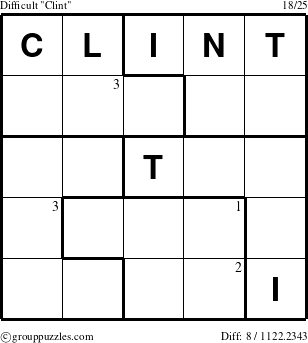 The grouppuzzles.com Difficult Clint puzzle for  with the first 3 steps marked