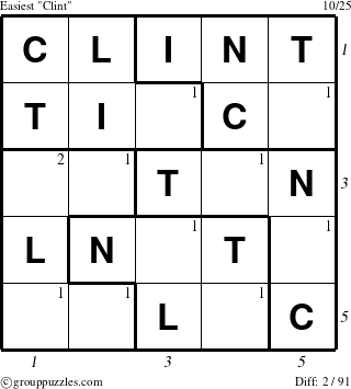 The grouppuzzles.com Easiest Clint puzzle for , suitable for printing, with all 2 steps marked