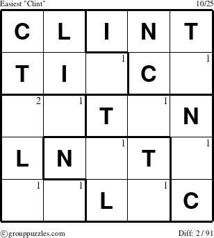 The grouppuzzles.com Easiest Clint puzzle for  with the first 2 steps marked