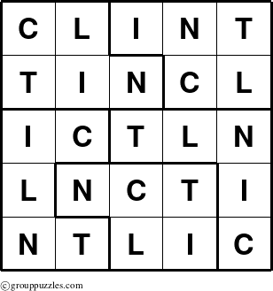 The grouppuzzles.com Answer grid for the Clint puzzle for 