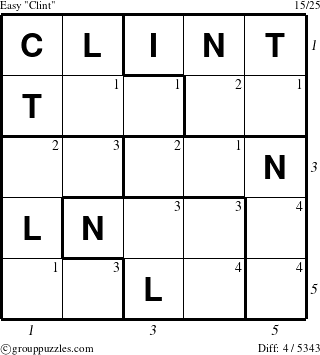 The grouppuzzles.com Easy Clint puzzle for , suitable for printing, with all 4 steps marked