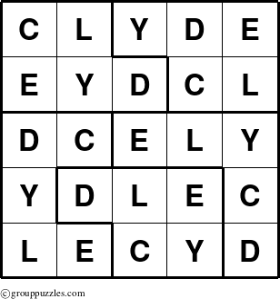 The grouppuzzles.com Answer grid for the Clyde puzzle for 