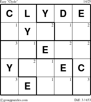 The grouppuzzles.com Easy Clyde puzzle for  with the first 3 steps marked