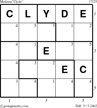 The grouppuzzles.com Medium Clyde puzzle for , suitable for printing, with all 5 steps marked