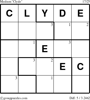 The grouppuzzles.com Medium Clyde puzzle for  with the first 3 steps marked